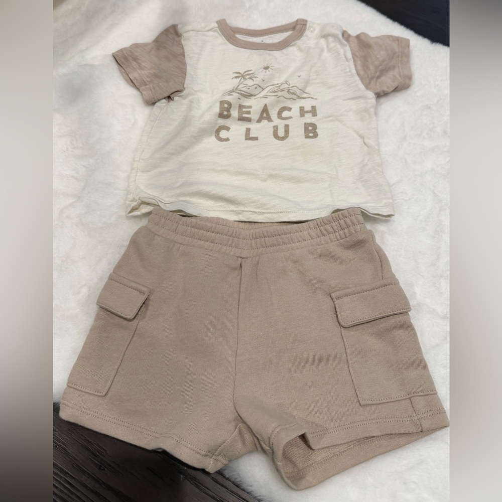 Cloud Island brown & cream beach club short set